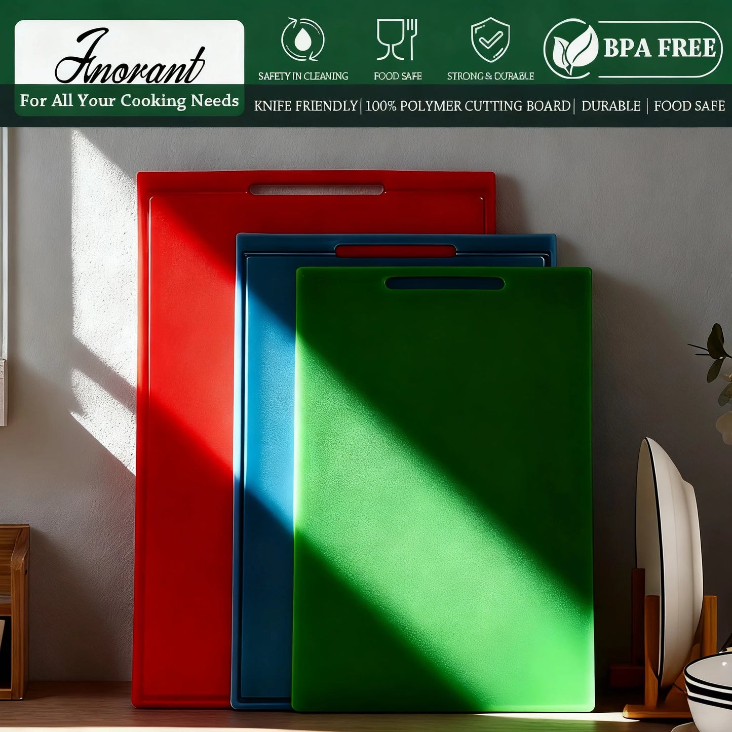 COOK WITH COLOR with Easy Grip Handle Non-Slip Cutting Board Set