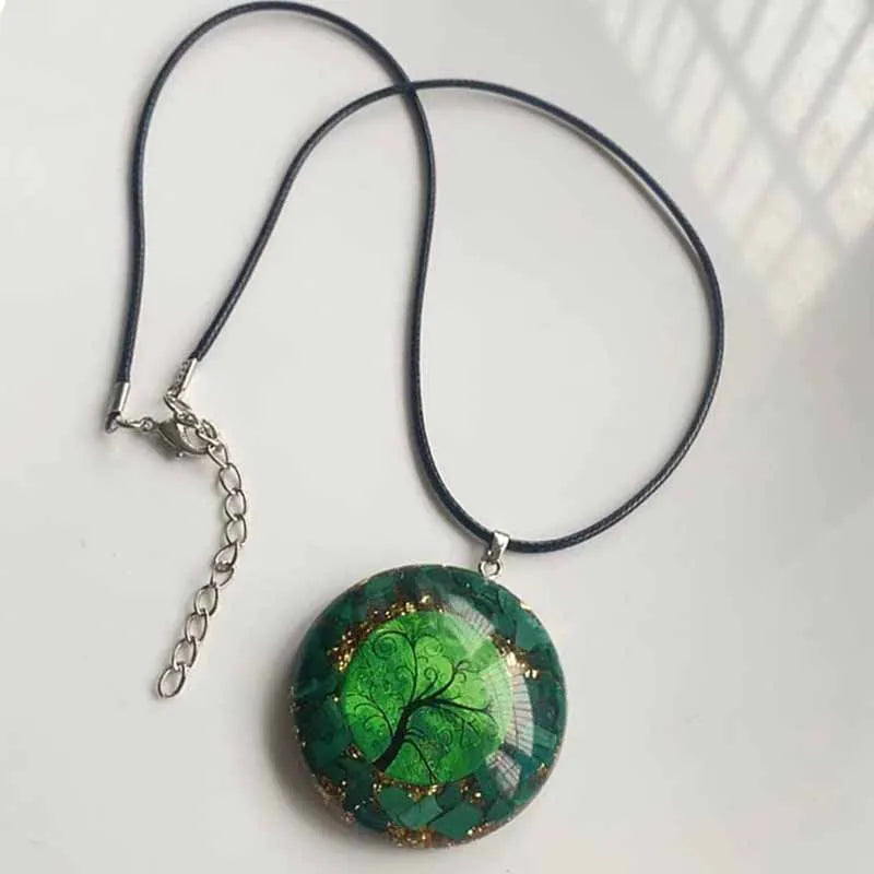 Orgonite Green Malachite Tree of Life Pendant Necklace
