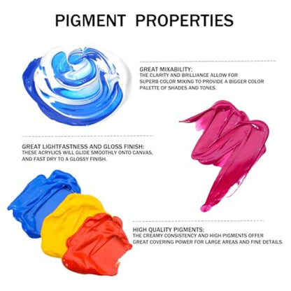 Large Bulk Acrylic Paint Set 500ml/17oz Bottles, Craft Paint for Canvas, Rocks, Wood, Fabric, Ceramic, Non-Toxic