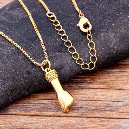 Gold Plated Copper Hand  Wristband Pendant Necklace