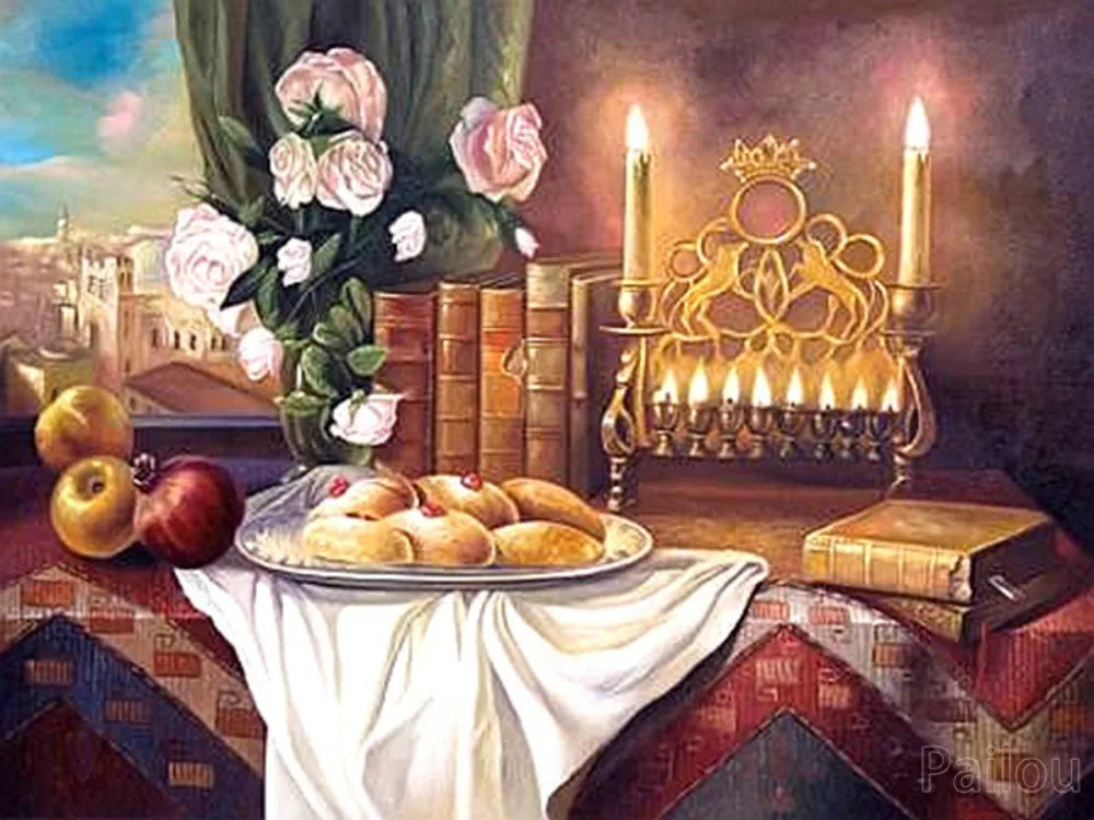 5D DIY Judaism Shofar Menorah Sparks Mosaic Embroidery Diamond Painting Art