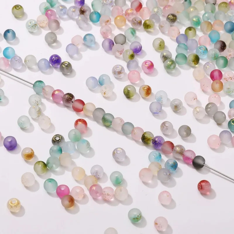 100Pcs 4mm High Quality Frosted Gold Splattered Glass Rice Beads Loose Beads