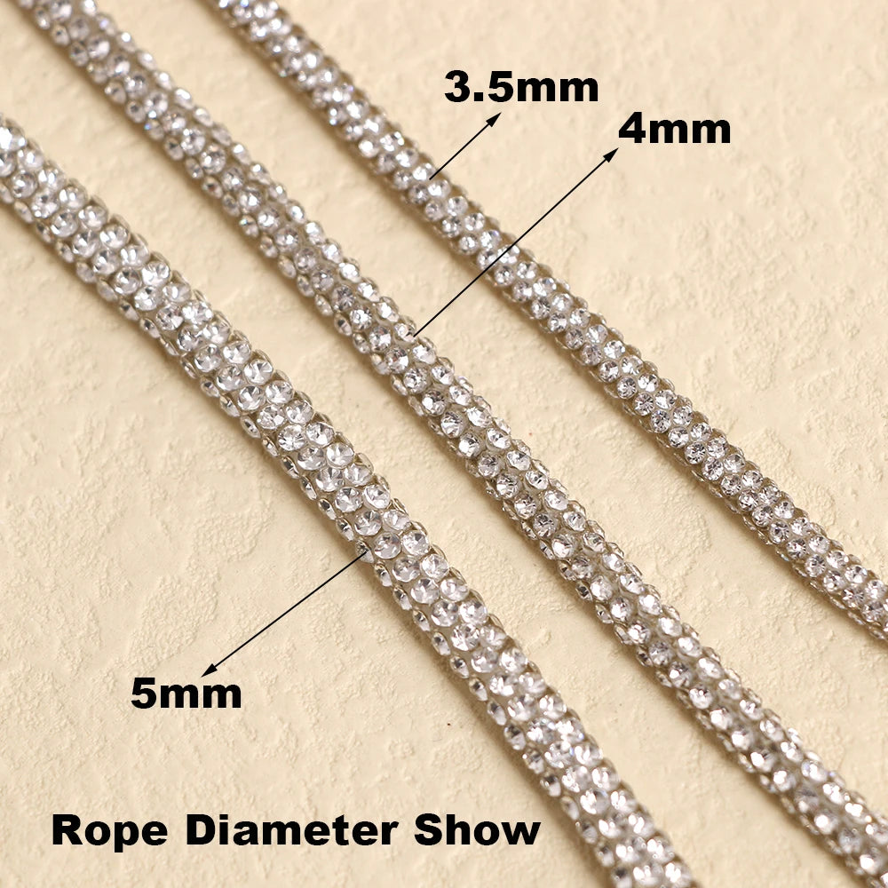 2 Yards Rhinestone Rope Glitter 4mm Crystal Tube Cord Trimming