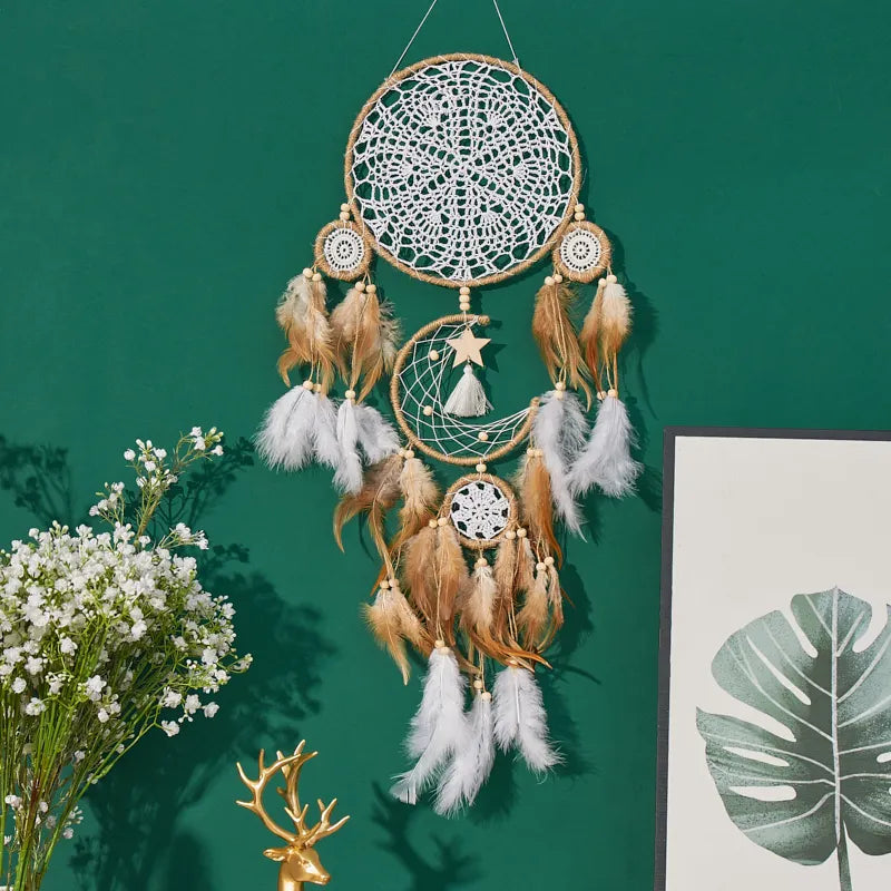 5-piece large Dream Catcher, Bohemian wall decoration Moon and Sun decoration