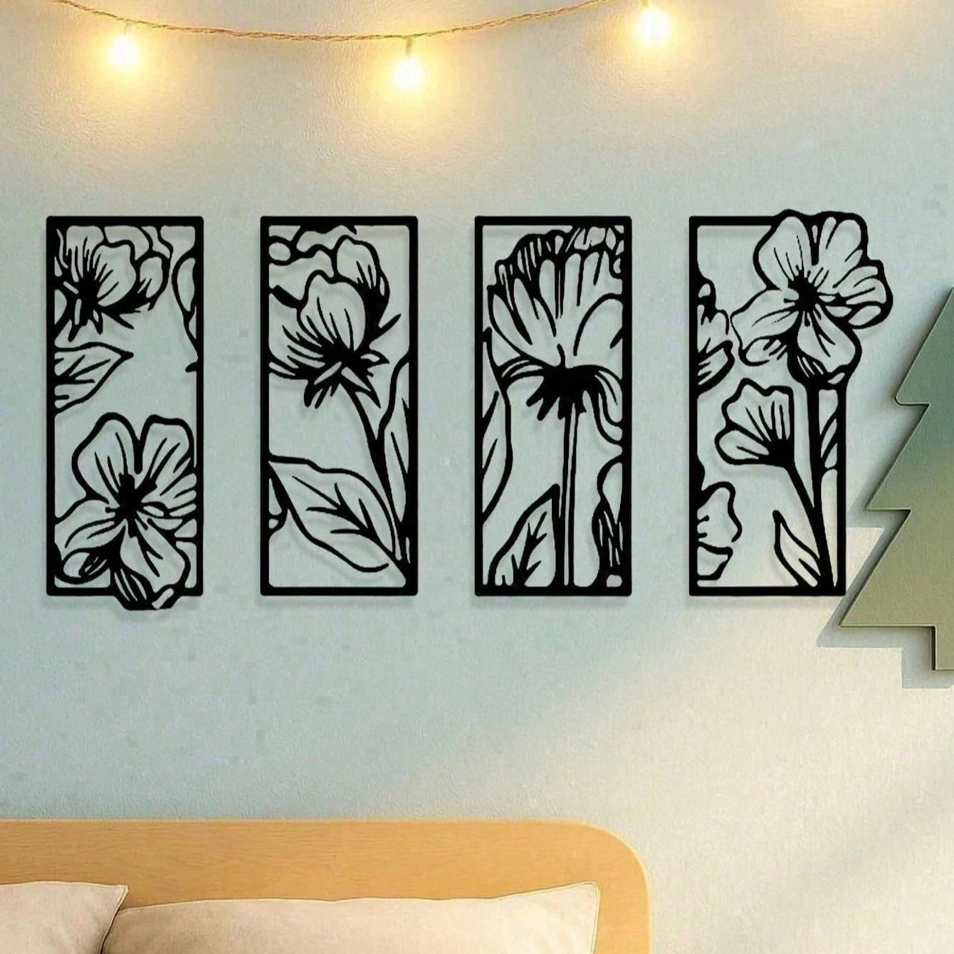 4Pcs Gothic Floral Metal Wall Art
