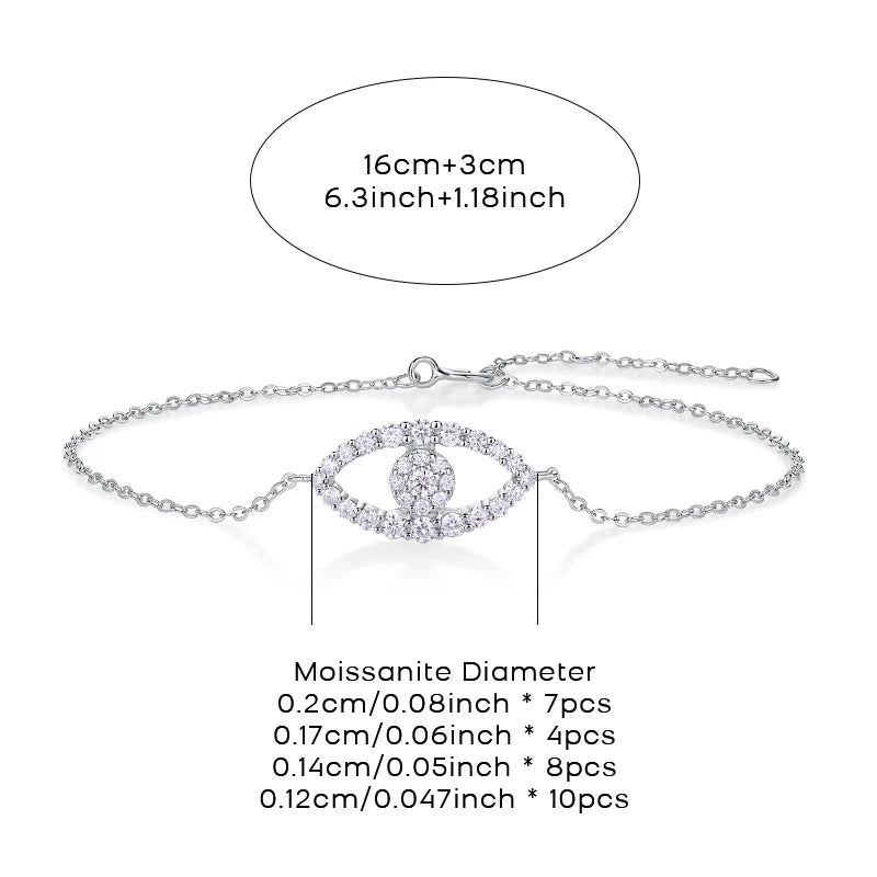 Moissanite Bracelet 925 Silver 18K Gold Plated Evil Eye with GRA Certificate