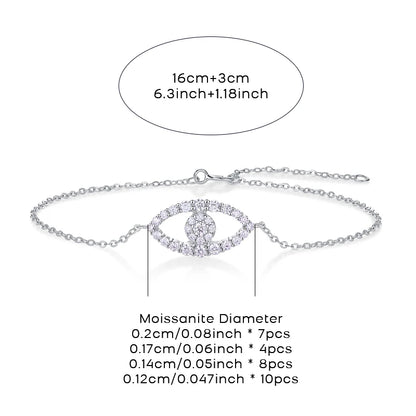 Moissanite Bracelet 925 Silver 18K Gold Plated Evil Eye with GRA Certificate