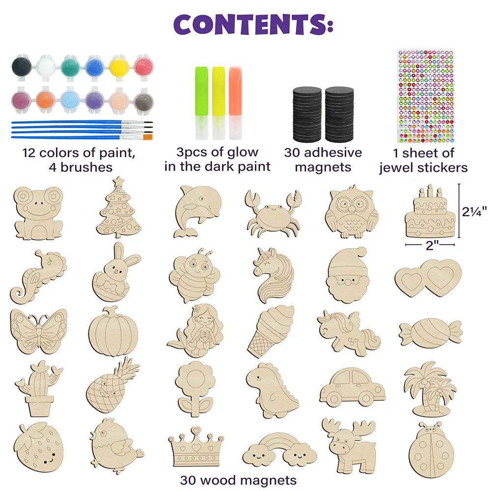 DIY Wooden Magnets Glow in The Dark, Arts Supplies Painting Kit