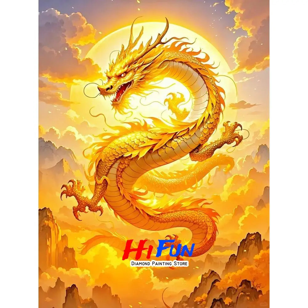 5D DIY Diamond Painting Golden Dragon Embroidery Mosaic Stitch