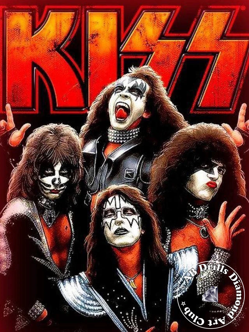 5D DIY AB Drills Diamond Painting Heavy Metal Rock Kiss Band Cross Stitch Kit