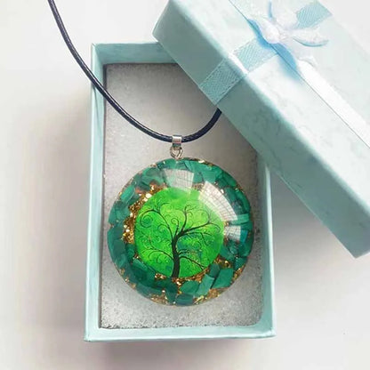 Orgonite Green Malachite Tree of Life Pendant Necklace