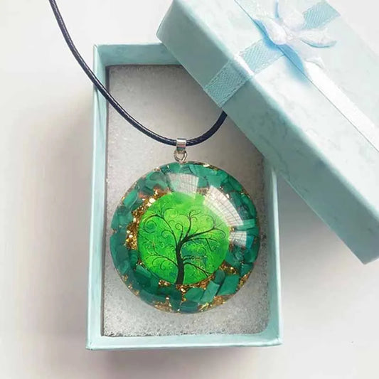 Orgonite Green Malachite Tree of Life Pendant Necklace