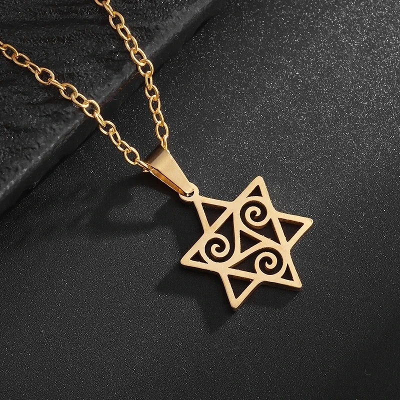 Stainless Steel Hamsa Hands of Fatima Hebrew Blessing Star of David Necklace