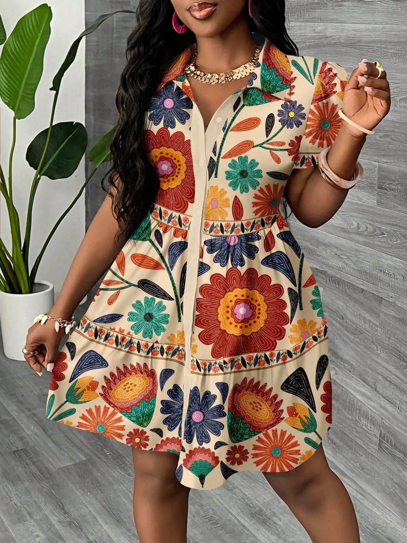 Women's Floral Print Puff Sleeve A-Line Mini Dress  Boho Summer Dress