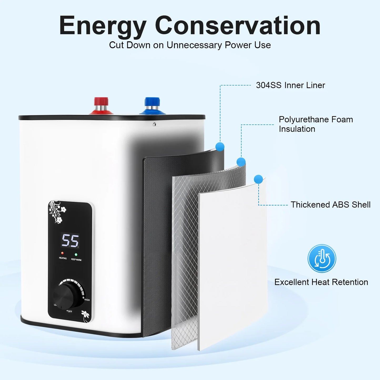 8L Instant Hot Water  with Top Outlet Faucet 1500W Small Under Sink Water Heater Tank