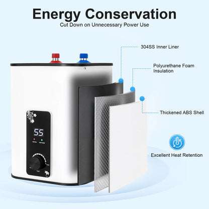 8L Instant Hot Water  with Top Outlet Faucet 1500W Small Under Sink Water Heater Tank