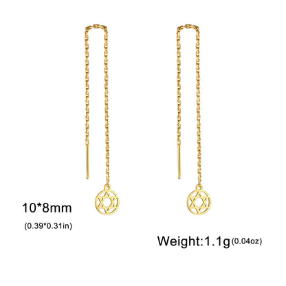 Star of David Pendant Long Tassel Stainless Steel Gold Earring