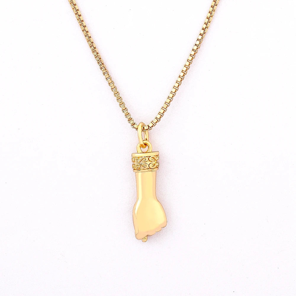 Gold Plated Copper Hand  Wristband Pendant Necklace