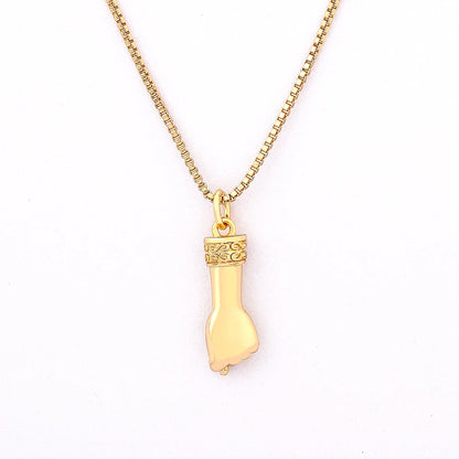 Gold Plated Copper Hand  Wristband Pendant Necklace