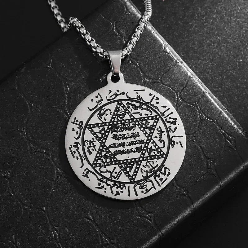 Stainless Steel Hamsa Hands of Fatima Hebrew Blessing Star of David Necklace