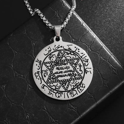 Stainless Steel Hamsa Hands of Fatima Hebrew Blessing Star of David Necklace