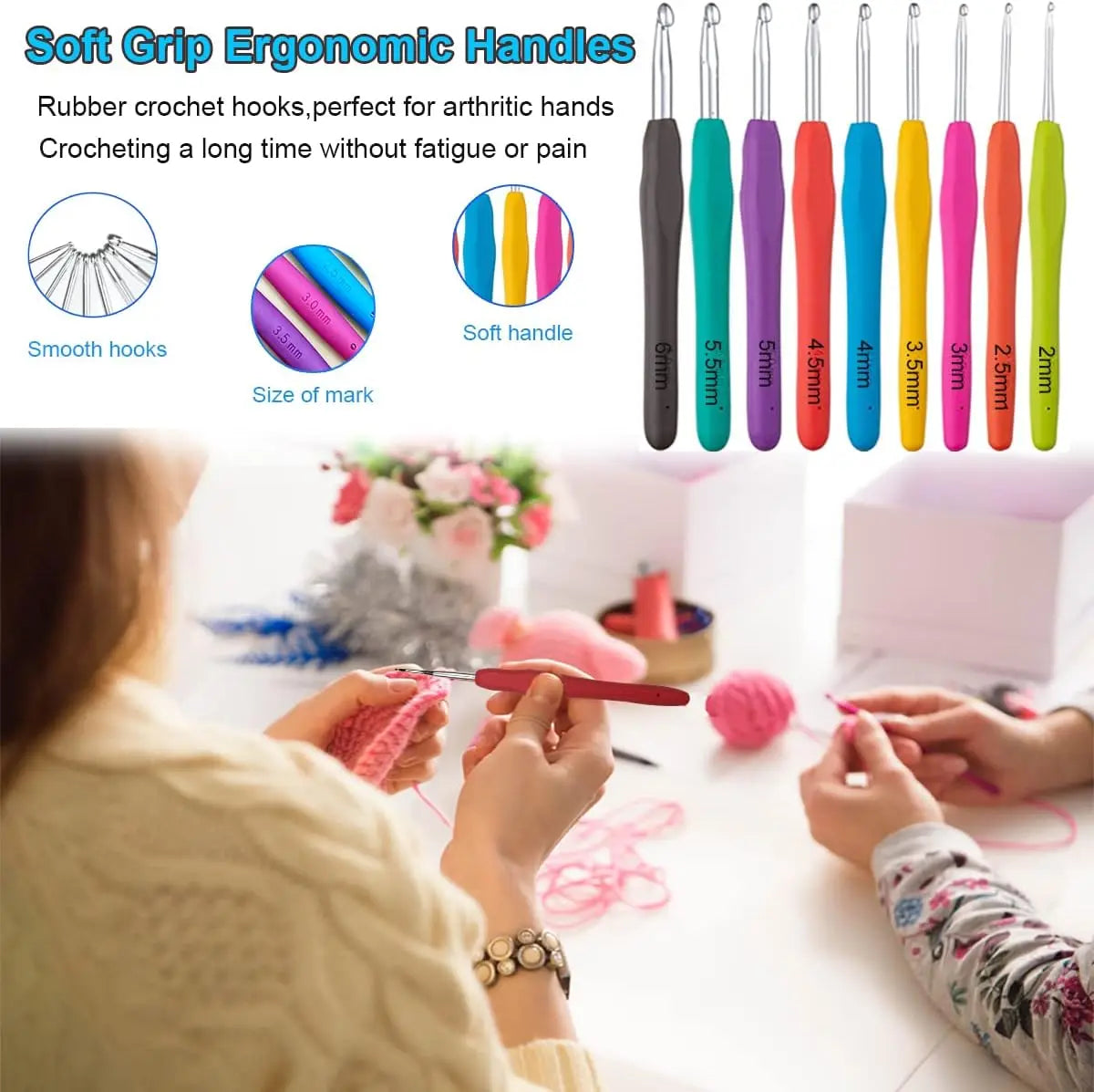 102pcs Complete Crochet Kit with Ergonomic Needles for Arthritic Hands, for Beginners & Experienced Crocheters