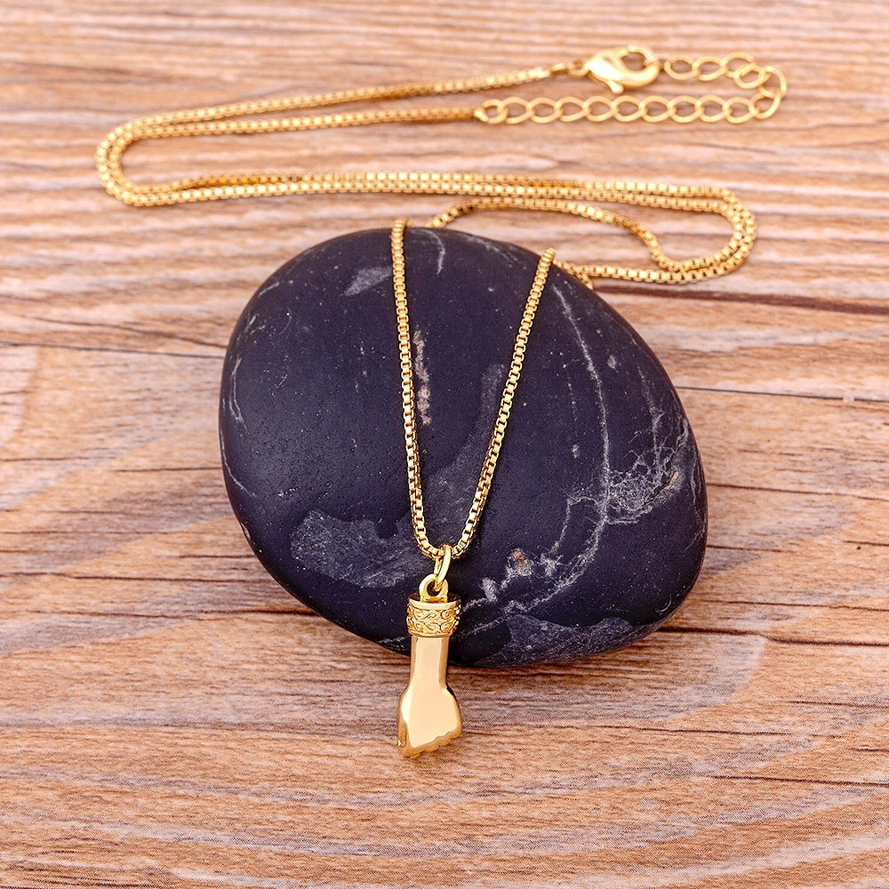 Gold Plated Copper Hand  Wristband Pendant Necklace