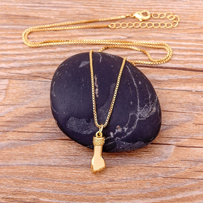 Gold Plated Copper Hand  Wristband Pendant Necklace