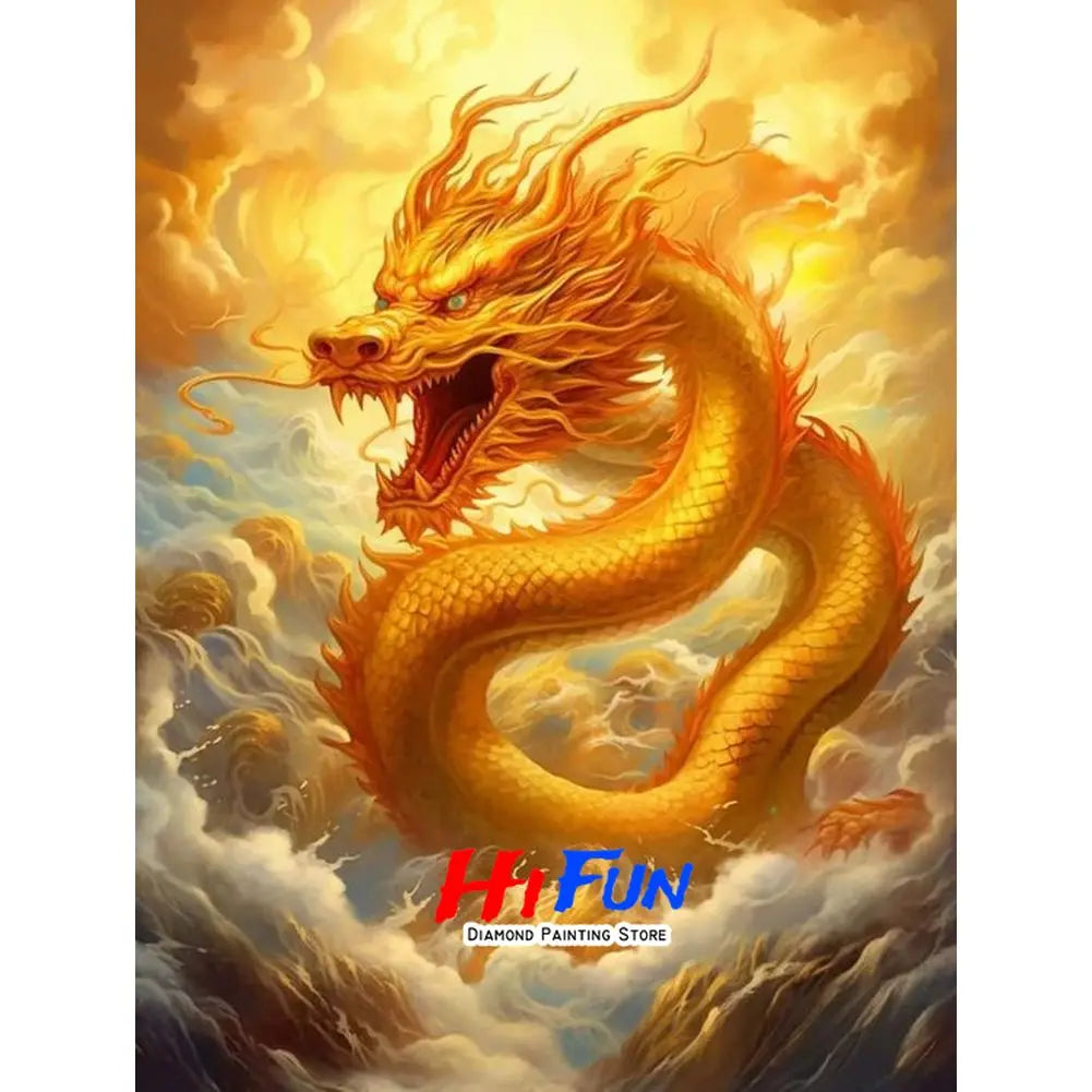 5D DIY Diamond Painting Golden Dragon Embroidery Mosaic Stitch