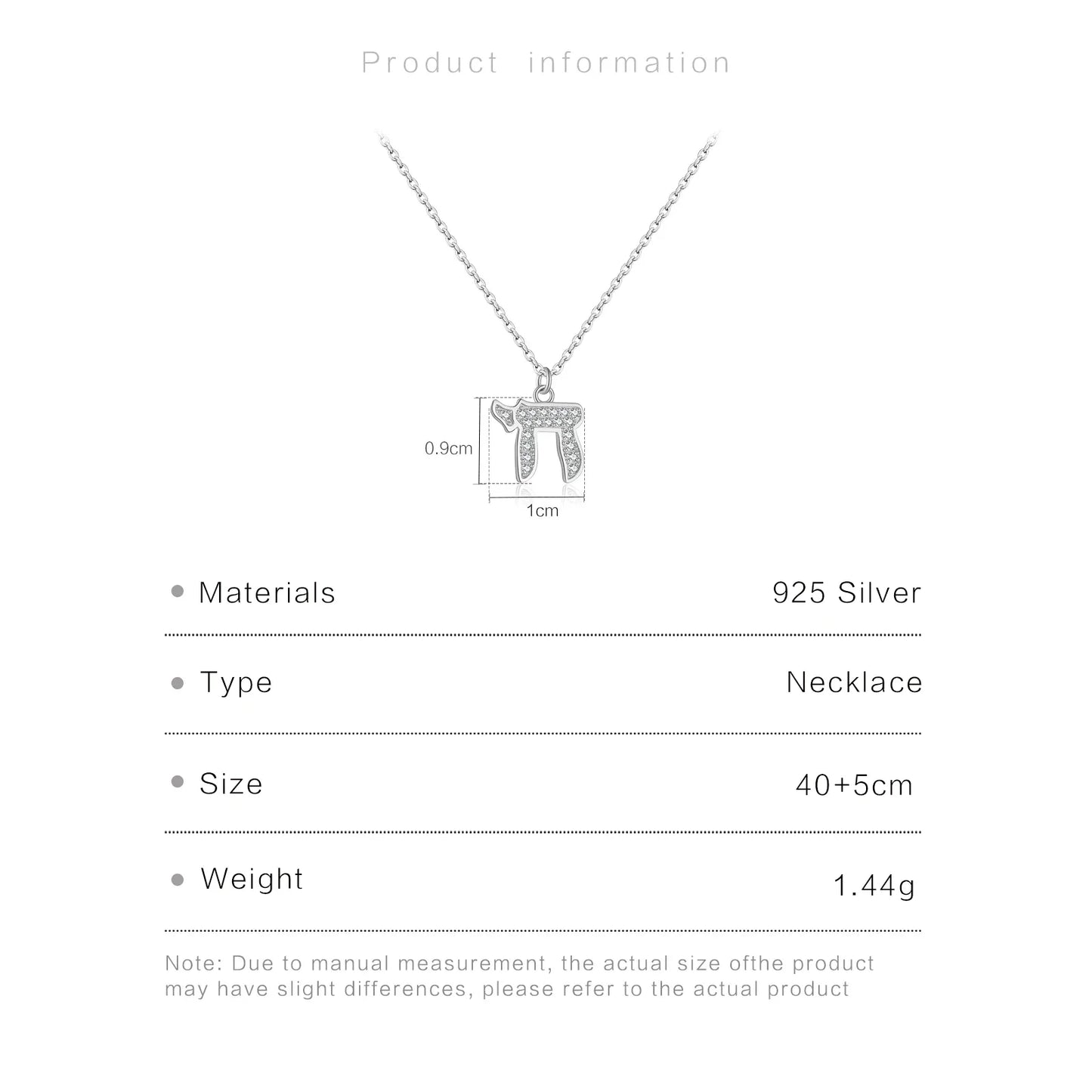 Judaica CHAI Charm 925 Sterling Silver or Gold  Zircon Necklace