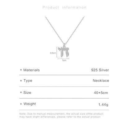 Judaica CHAI Charm 925 Sterling Silver or Gold  Zircon Necklace
