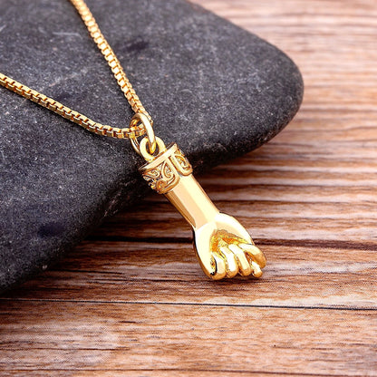 Gold Plated Copper Hand  Wristband Pendant Necklace