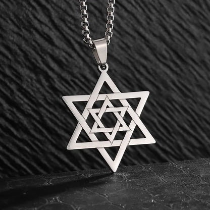 Stainless Steel Hamsa Hands of Fatima Hebrew Blessing Star of David Necklace