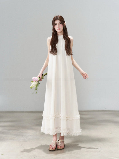 Apricot Sleeveless Long A-Line Dress