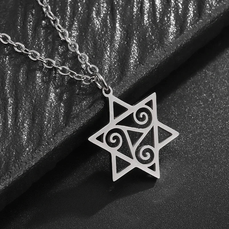 Stainless Steel Hamsa Hands of Fatima Hebrew Blessing Star of David Necklace