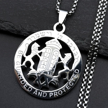 Judaica Star of David under Hebrew Ark of the Covenant with Lions of Judah on a Stainless Steel Pendant Necklace