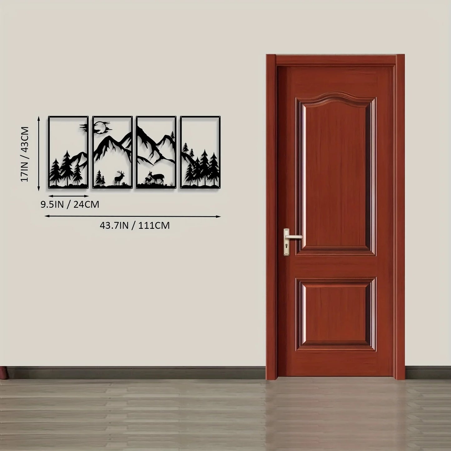 4 pieces mountain scene Black line wall decorations,