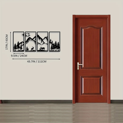 4 pieces mountain scene Black line wall decorations,