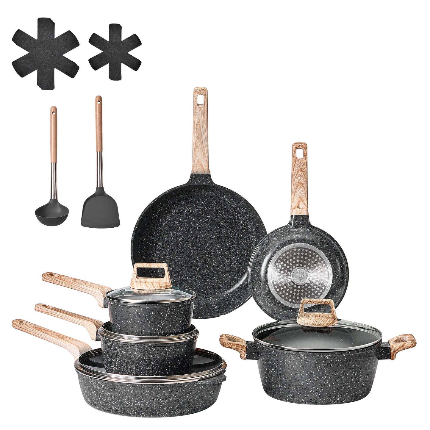 17 Piece  Pots and Pans Nonstick Detachable Handle Kitchen Space Saver Cooking Sets