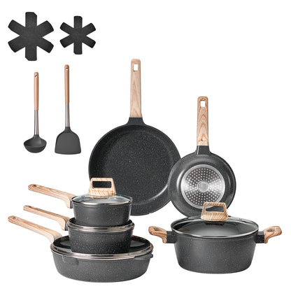 17 Piece  Pots and Pans Nonstick Detachable Handle Kitchen Space Saver Cooking Sets
