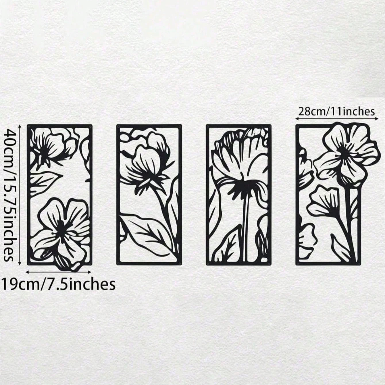 4Pcs Gothic Floral Metal Wall Art
