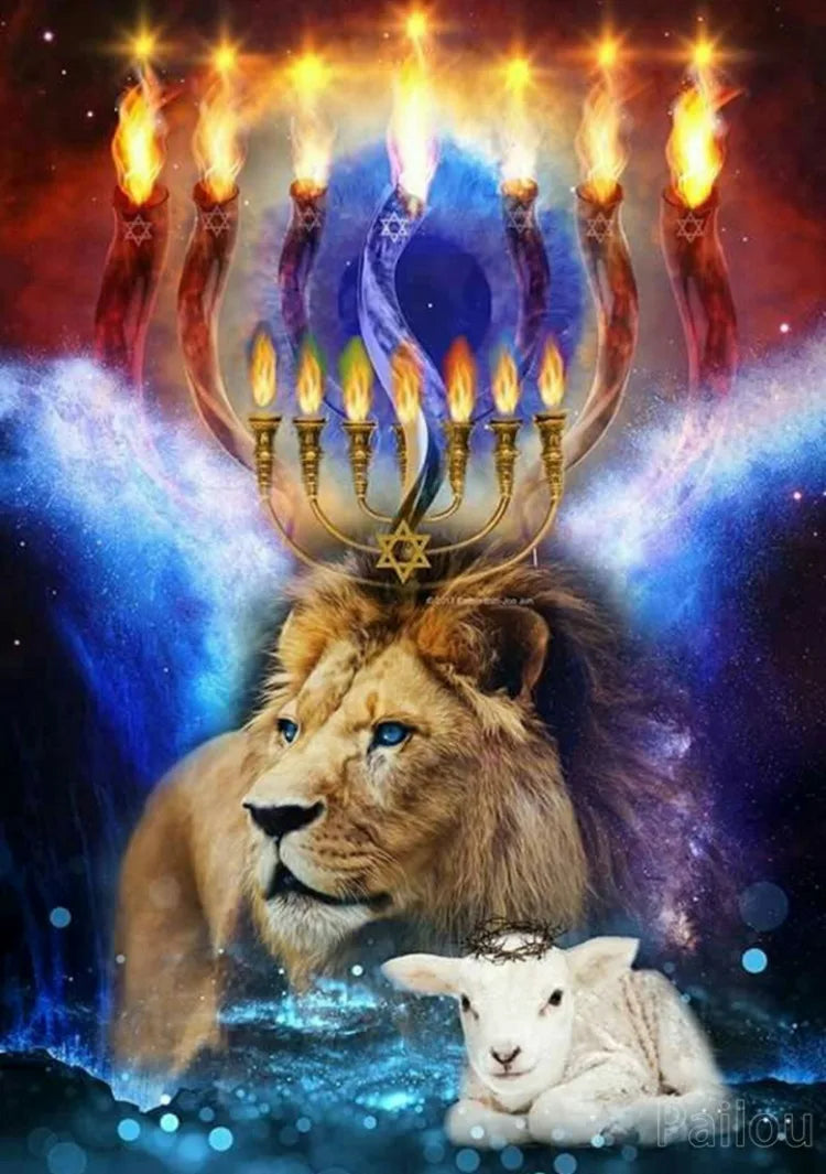 5D DIY Judaism Shofar Menorah Sparks Mosaic Embroidery Diamond Painting Art