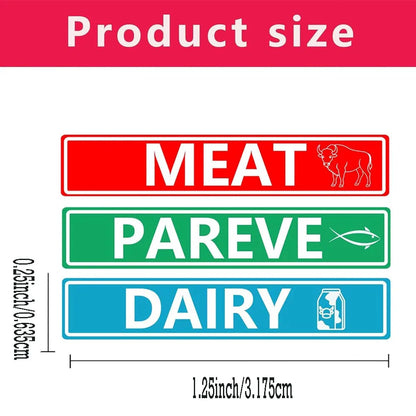 120 Pcs Kosher Labels Meat Dairy Parve Stickers 1.5x0.25inch