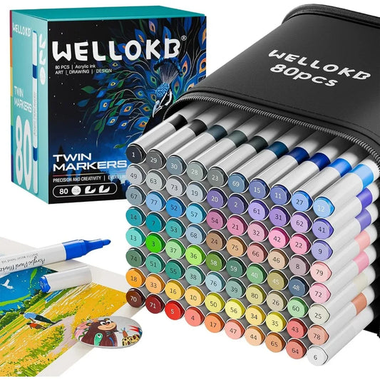80 Colors Dual Tip Acrylic Paint Markers with Brush Tip