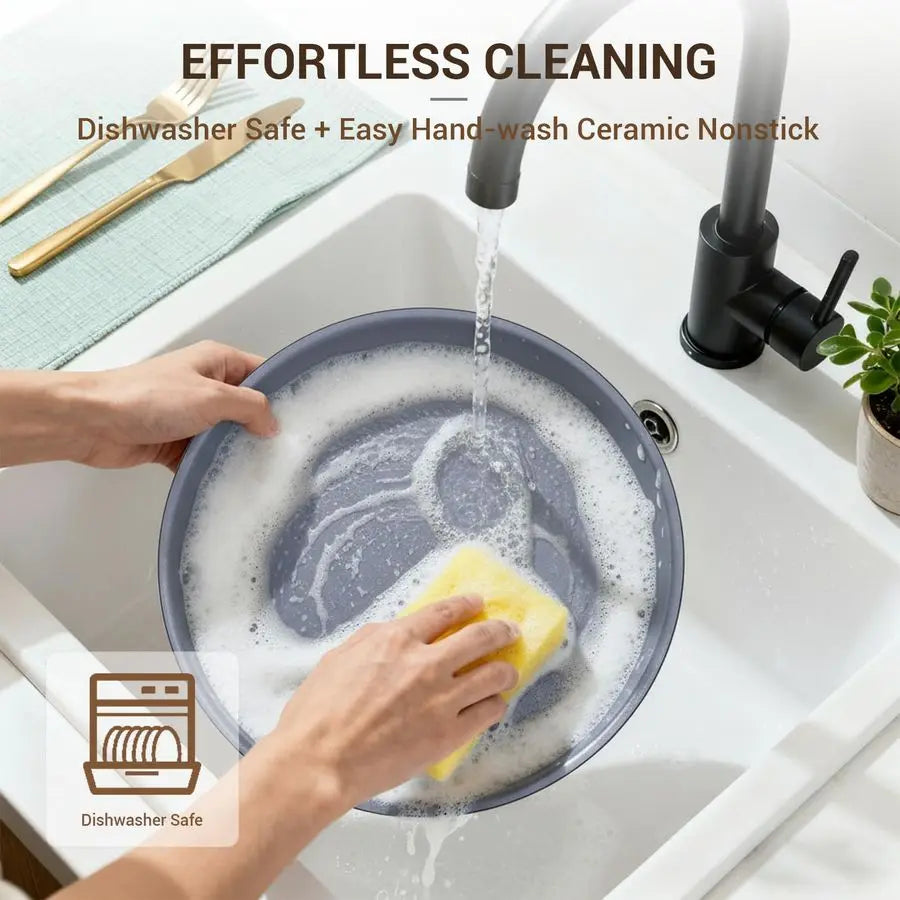 18 Piece Ceramic Pots and Pans  Non Stick, Non Toxic Induction Cookware Set  with Removable Handles