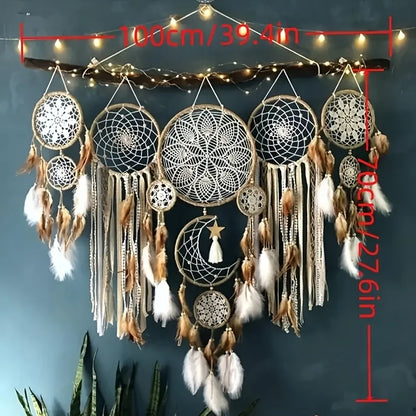 5-piece large Dream Catcher, Bohemian wall decoration Moon and Sun decoration