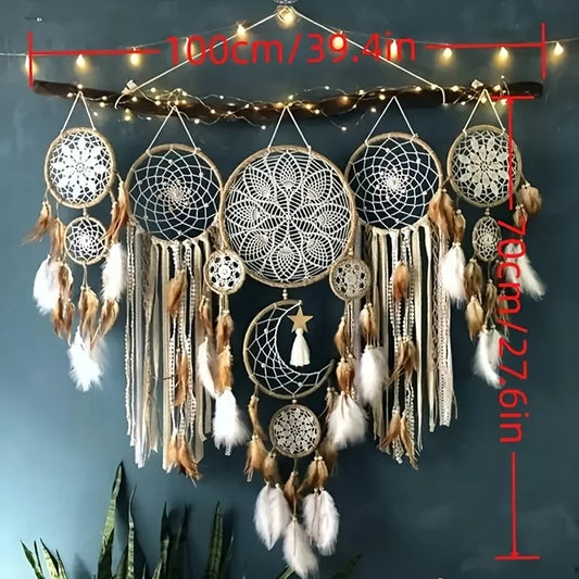 5-piece large Dream Catcher, Bohemian wall decoration Moon and Sun decoration