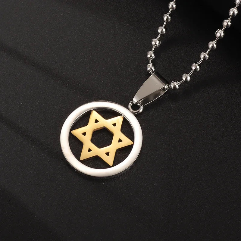 Stainless Steel Hamsa Hands of Fatima Hebrew Blessing Star of David Necklace